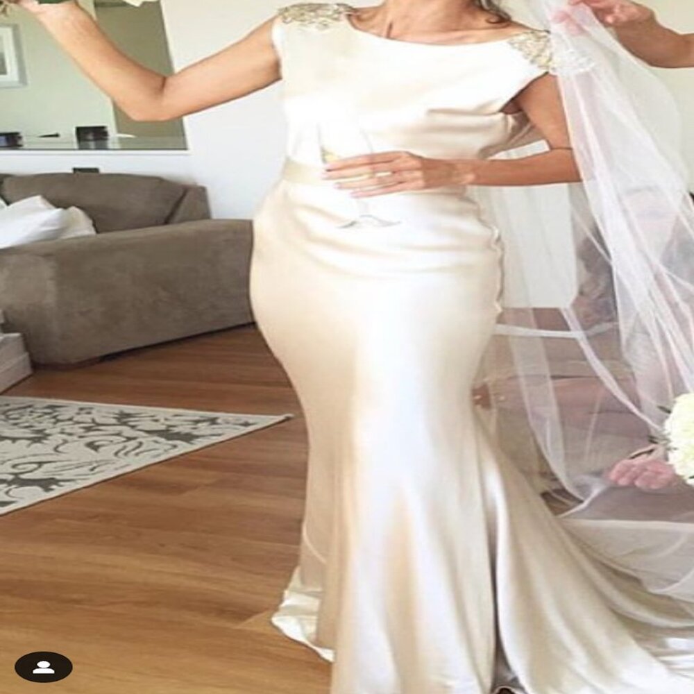 Helen English Couture WeddingDress-Silk Satin Boho Bias cut, cowel back-